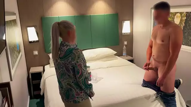 Mature Milf Helps Man in Hotel Room with Blowjob and Cumshot